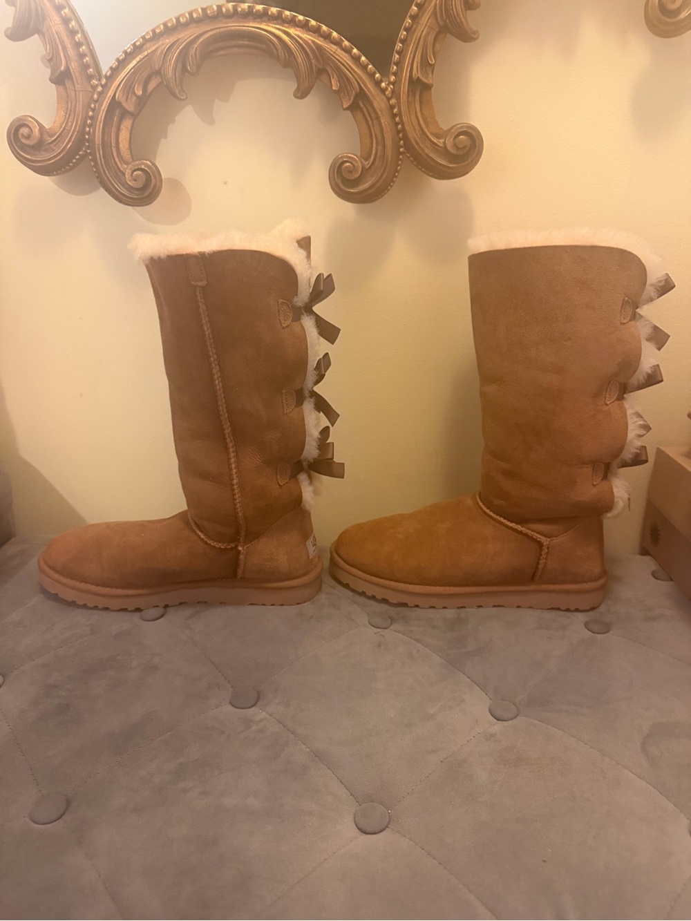 UGG Women’s Chestnut Suede Bailey Bow Tall Boots - Picture 3 of 5